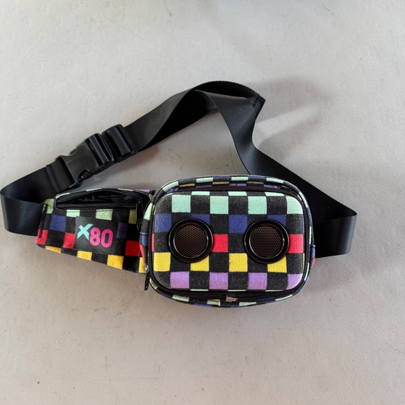 X80 Other - X80 Multicolor Checkered Fanny Pack with Built-in Speakers Retro Waist Bag